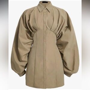 NWT ruched bust lantern sleeve shirt dress